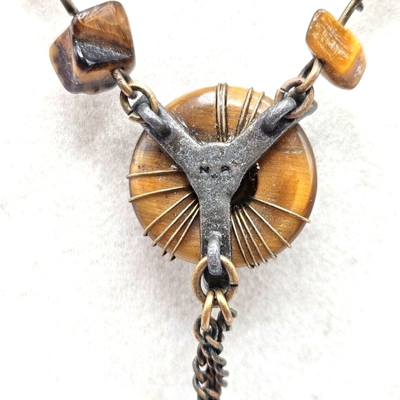 VINTAGE Avon KR Tiger's Eye Medallion Beaded Lariat Necklace - Picture 5 of 6